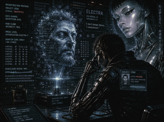 In this excerpt from ARCANE TECH, an AI named Electra begins reconstructing the fragmented consciousness of a missing scientist. What she finds is less data, and more ascetic visions.